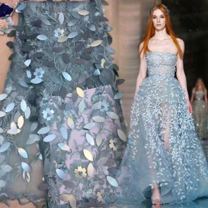 Goedkope pailletten en kralen stof voor trouwjurkstof in Azië