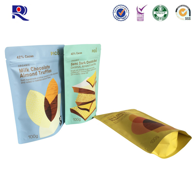 Aluminiumfolie sta etui met rits voor chocolade of andere voedselverpakkingen 100g 250g 500g enz