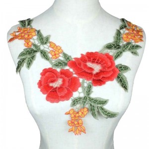 Kleurrijke 3D bloemen kant borduurwerk stoffen kant Patches hals kraag