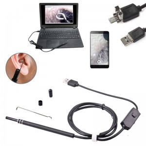 2 in 1 Borescope Inspectie Oor Wax Remover Tool 720 P Waterdichte Camera met 6 Verstelbare LED Compatibel met Android en iOS