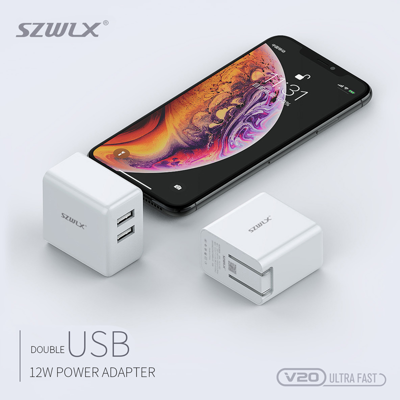 WEX V20 Dual USB Wall Charger met Vouwbare plug voor iPhone X /8 /7 /6s /Plus, iPad Air 2 /mini 3, Galaxy S7 /S6 /S6 Edge, Note 5 en Meer, White
