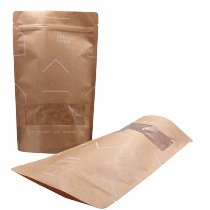 kraft - en plastic gelamineerde papieren zak met een helder venster voor zaden en bonen en suiker