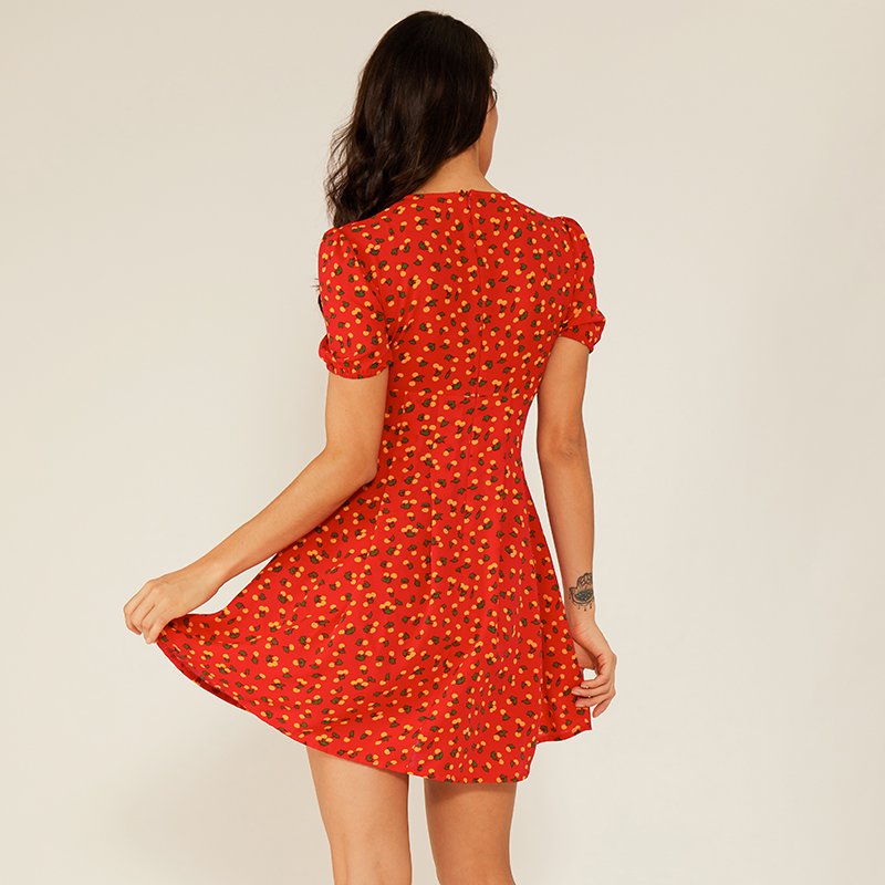 Vrouw Sexy Diepe V Rode Swing Bloemen Boho Vintage Casual kleding