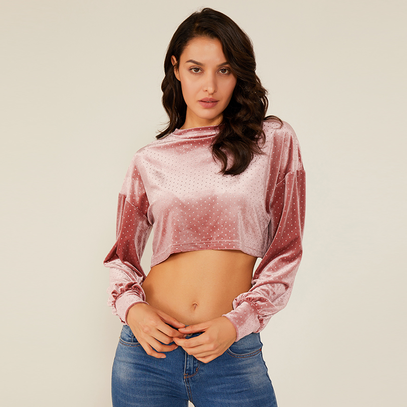 Suède top met lange mouwen polka boho-stipjes voor dames