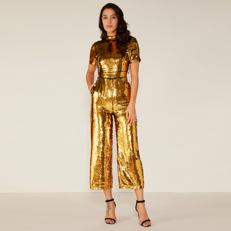 Vrouw Sexy Sparkle Glitter reflecterende jumpsuit nieuwste ontwerp