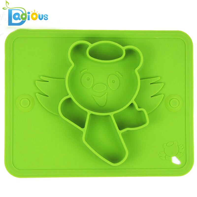 Aangepast logo één stuk siliconen baby-placemat voederplaat met zuignap past op de meeste kinderstoelladen