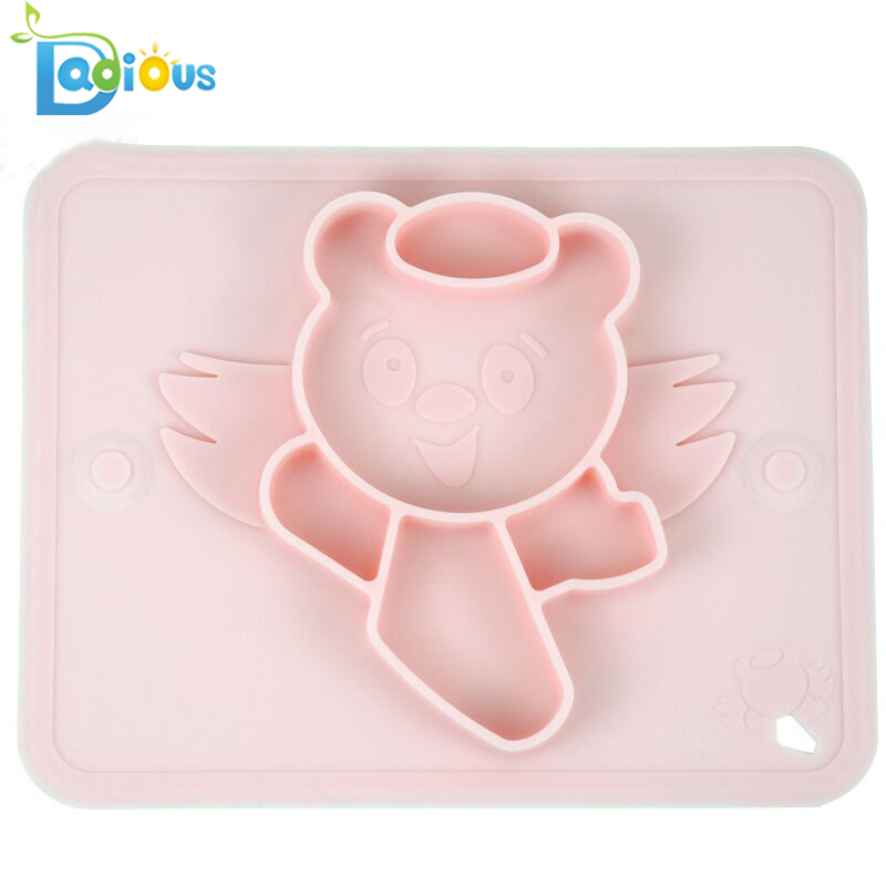 Aangepast logo één stuk siliconen baby-placemat voederplaat met zuignap past op de meeste kinderstoelladen