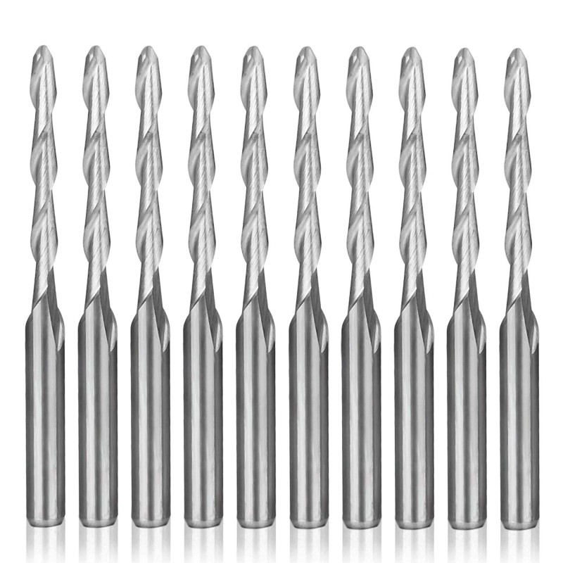 CNC-frees 1/8 ”Schachtfreesneusfrees 2mm Snijden Dia. 2-fluit spiraal opgesneden frees graveren Carving Tool Set wolfraam staal 17mm CEL, 38,5 mm OAL voor MDF acryl hout PVC