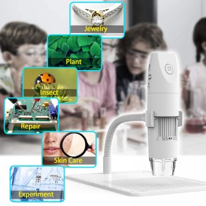 WiFi-microscoop 50X tot 1000X draadloze digitale microscoop, flexibele arm-observatiestandaard met 1080P HD 2.0 MP 8 LED-camera, mini-handmicroscoop voor Android iOS PC