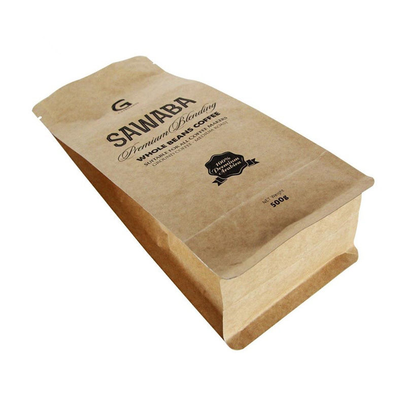 Eenvoudige Kraft koffiezak Quad Seal Box bodemverpakking