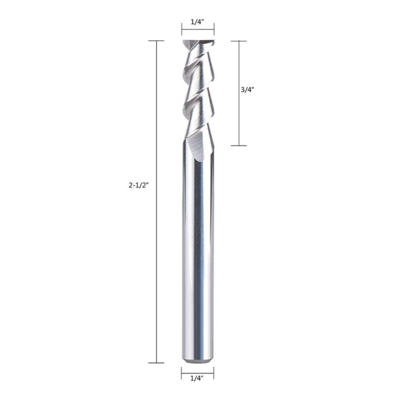 Carbide CNC-eindfrees voor aluminium, kunststof gesneden 2 fluiten frezen spiraalfrees 1/4 inch schacht