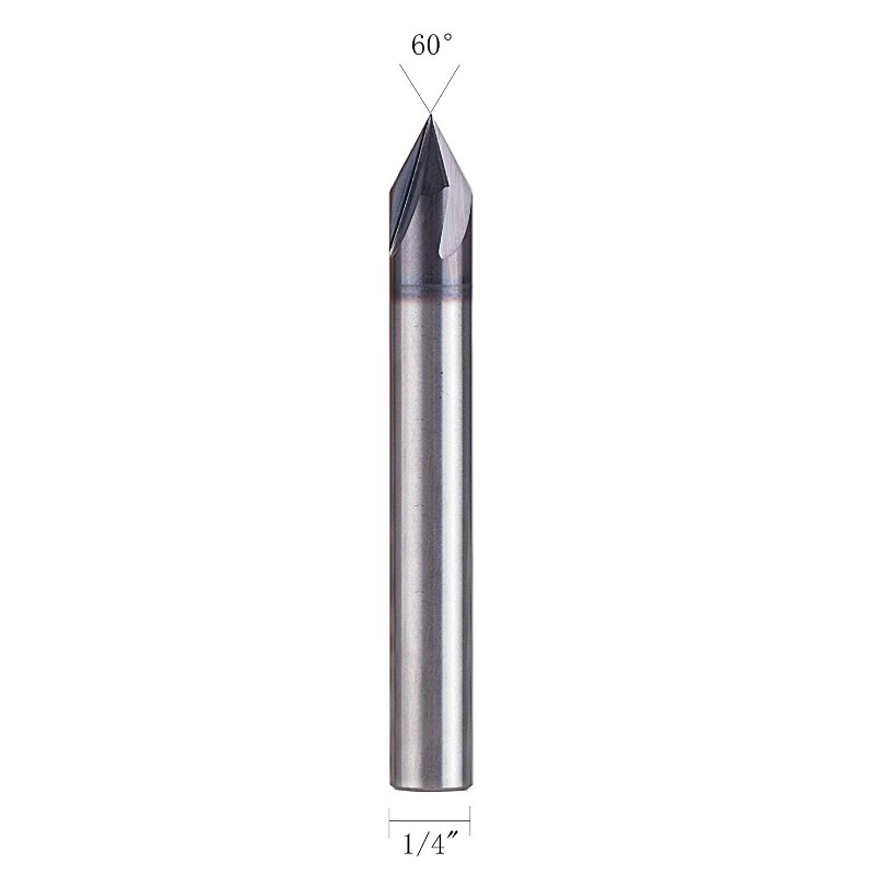 Carbide afschuining End Mill V Groove Router Bit 60 graden, 4 fluiten, 1/4 inch schacht voor CNC Carving en afschuinen