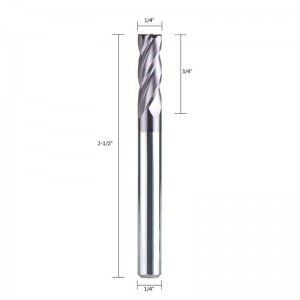 4 fluiten CNC-frees, vierkante neus 1/4 inch schachtdiameter, totale lengte 2-1 / 2 inch, spiraalrouterbit met coating