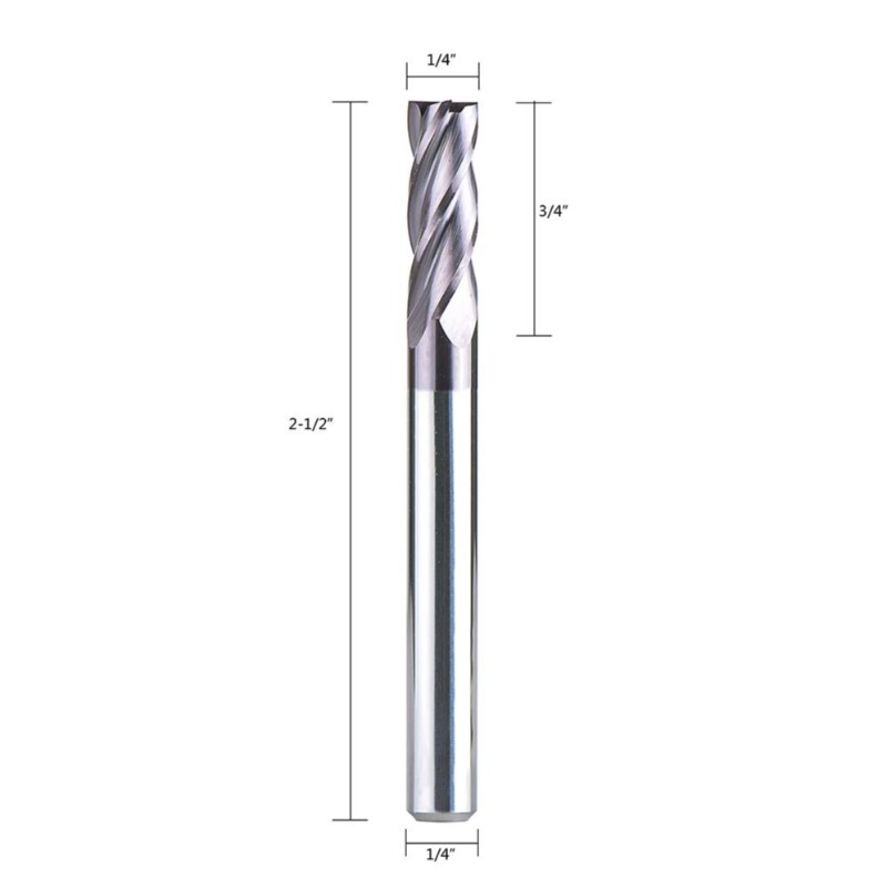 4 fluiten CNC-frees, vierkante neus 1/4 inch schachtdiameter, totale lengte 2-1 / 2 inch, spiraalrouterbit met coating