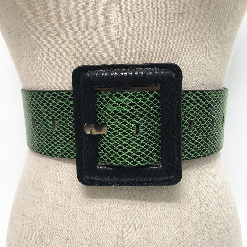 HD0827 - Kleurrijke slangenhuid lederen riem luxe gesp pin vrouwen pu riemen jas buikband corset gordel dames showjurk riem