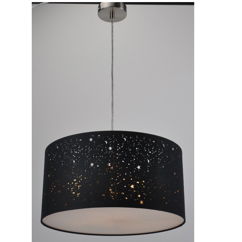 moderne hanglamp met lasergesneden zwarte stoffen kap