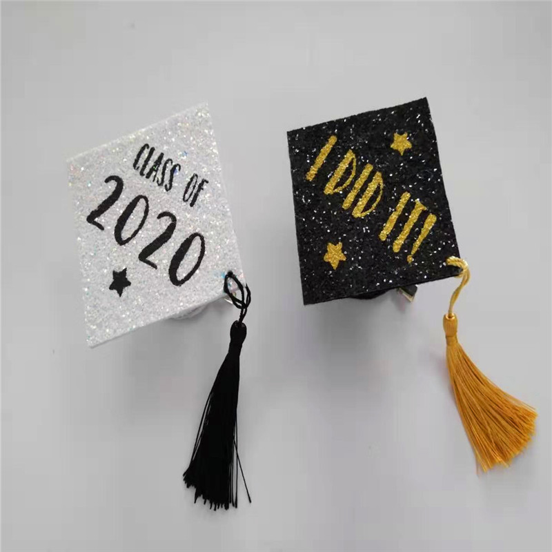 Witte grad cap met verschil kleur glitter afstuderen feestmuts