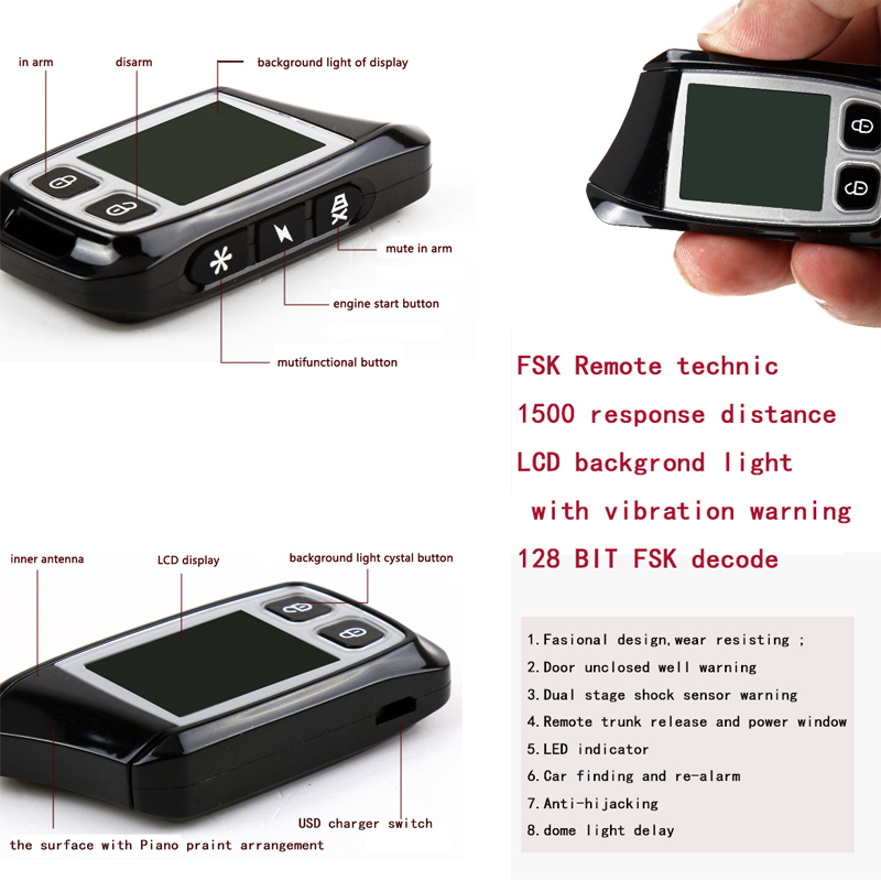 auto code grabber met twee FSK LCD zender afstandsbediening auto alarm 500 m