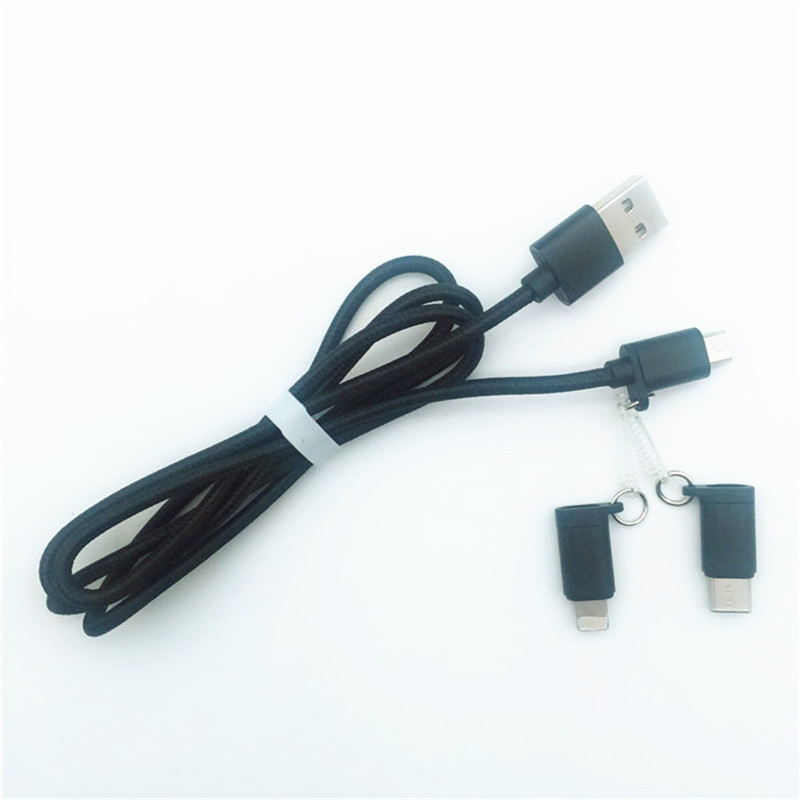 KPS-1002CB 3in1 Hoge kwaliteit 1M 2a OD3.5MM gevlochten nylon USB-kabel