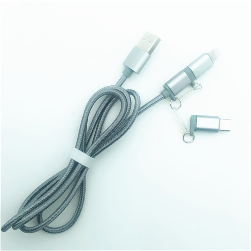 KPS-1002CB 3in1 Hoge kwaliteit 1M 2a OD3.5MM gevlochten nylon USB-kabel