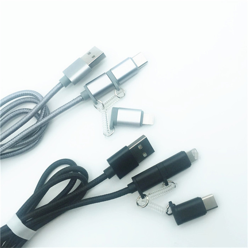 KPS-1002CB 3in1 Hoge kwaliteit 1M 2a OD3.5MM gevlochten nylon USB-kabel