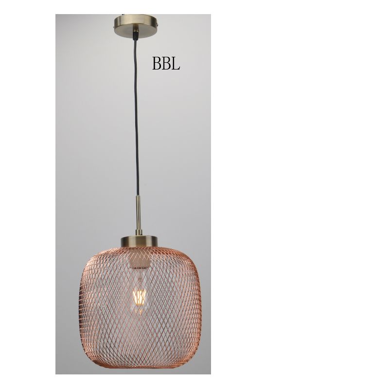 Hanglamp met gaaskap en koperen afwerking