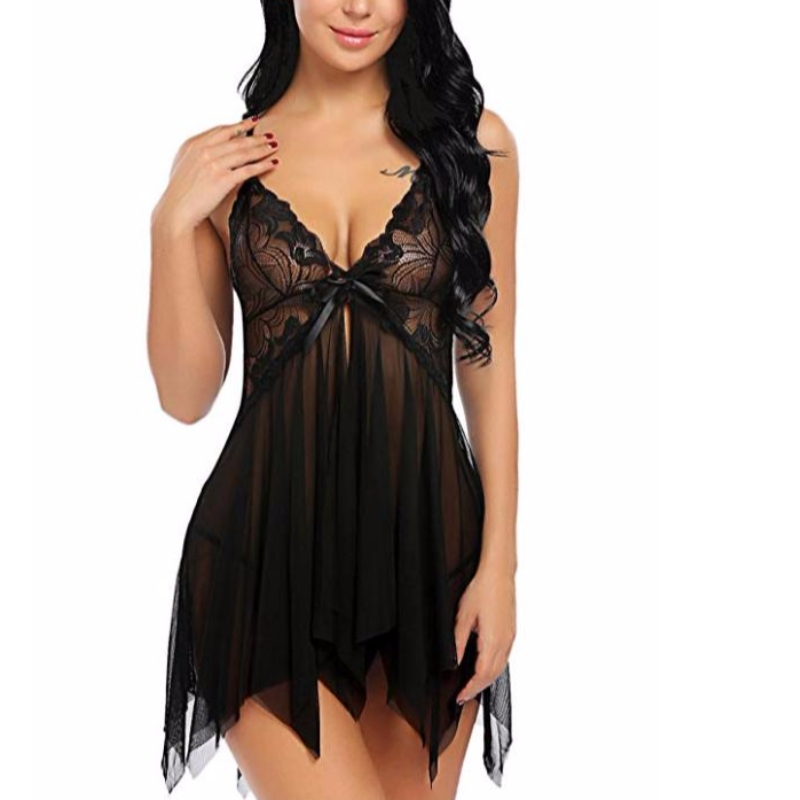 Dames Sexy Lingerie Lace Babydoll V-hals Nachtkleding Band Chemise in verschillende kleuren rose-team