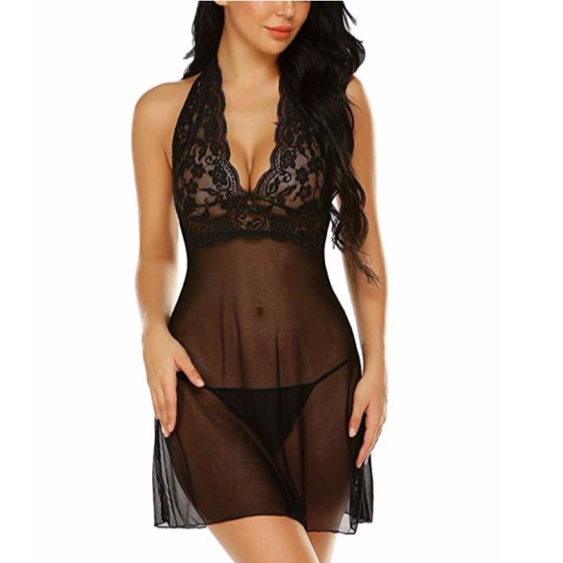 Dames Lingerie Halter Chemise Lace Babydoll Mesh Nachtkleding V-hals Teddy Rose-team