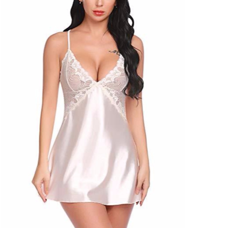 Sexy Dames Lingerie V-hals Nachtkleding Satijn Nachtkleding Kant Chemise Mini Teddy Rose-team