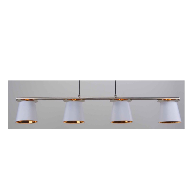 hanglamp met stoffen kap, witte kap in goud