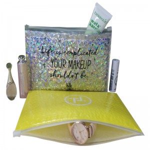 aangepaste grootte mode waterdichte ritssluiting laser film bubble zak / schokbestendig laser vrouw make-up / geschenk bubble rits tas