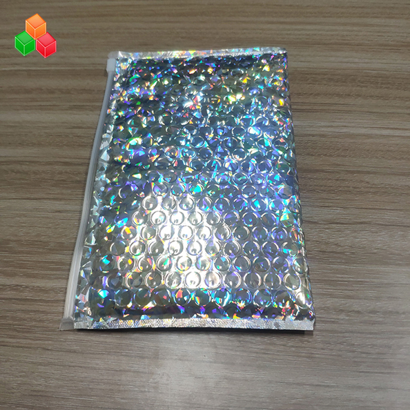 aangepaste grootte mode waterdichte ritssluiting laser film bubble zak / schokbestendig laser vrouw make-up / geschenk bubble rits tas