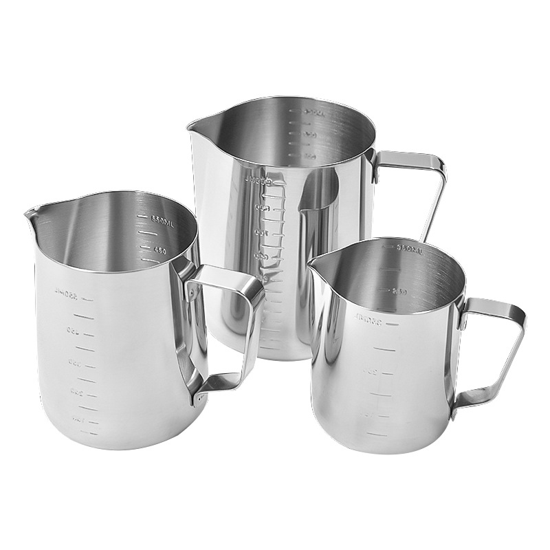 heet verkoop latte art melkkan met 350/600/900 ml met meetschalen