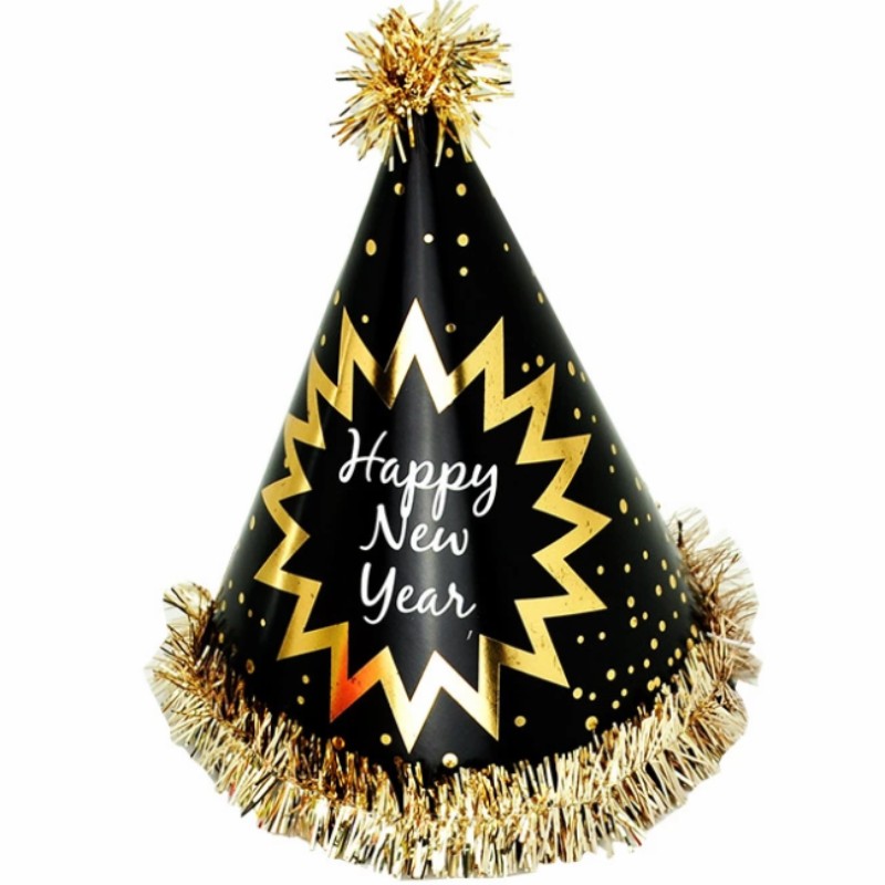 Gelukkig nieuwjaar Foil Fringe Cone Hats Paper met Glitter