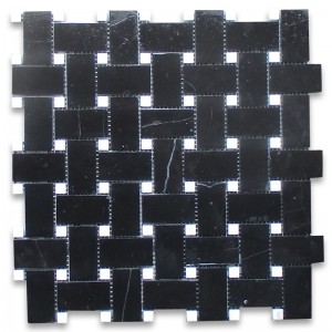 Nero marquina zwart marmer 1x2 basketweave mozaïek tegel witte stippen verzoet