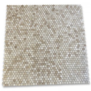 Emperador Light 1x2 Basketweave Mozaïektegel met Emperador Dark Dots Gepolijst