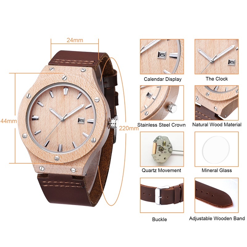 Nature Wood Watch Man Analoog quartz lederen band Fashion Novel Zebra Watch Heren Modern Cool Clock