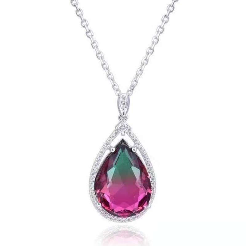 925 sterling zilveren synthetische toermalijn edelsteen hanger vrouwen ketting
