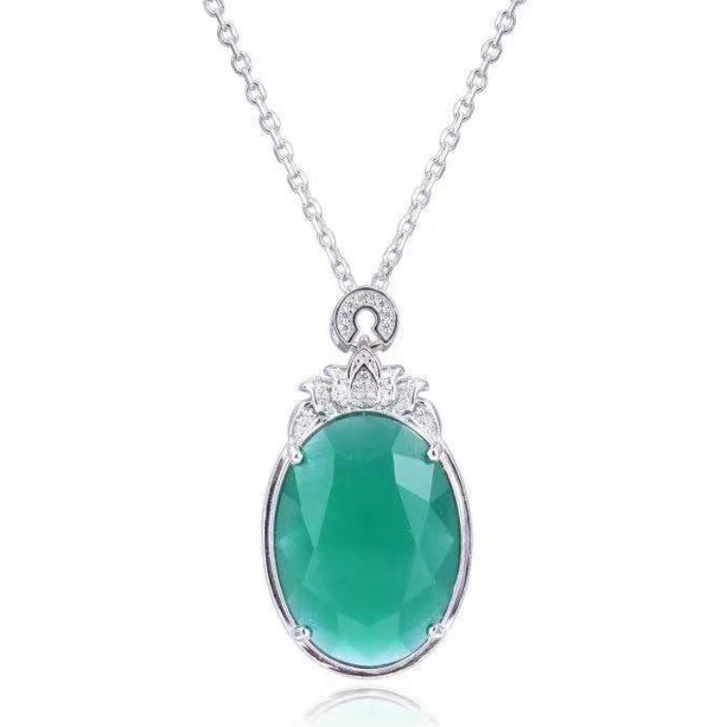925 sterling zilveren synthetische maleis jade edelsteen hanger vrouwen ketting