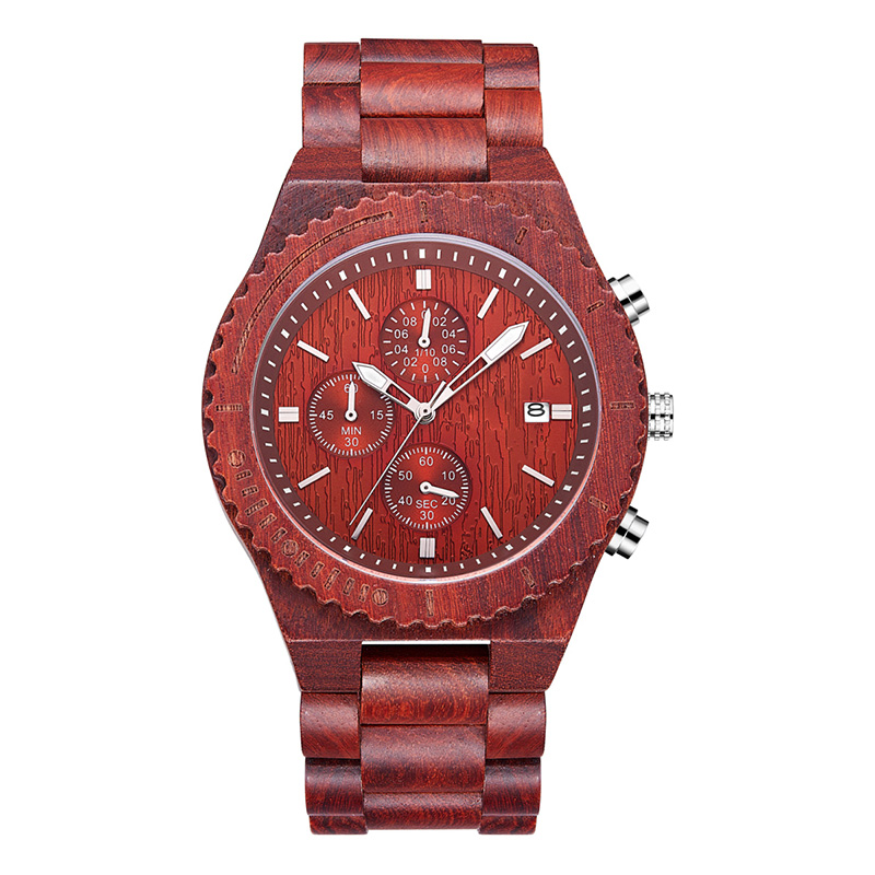Rood sandelhout waterdicht horloge met datumweergave Mode quartzhorloges