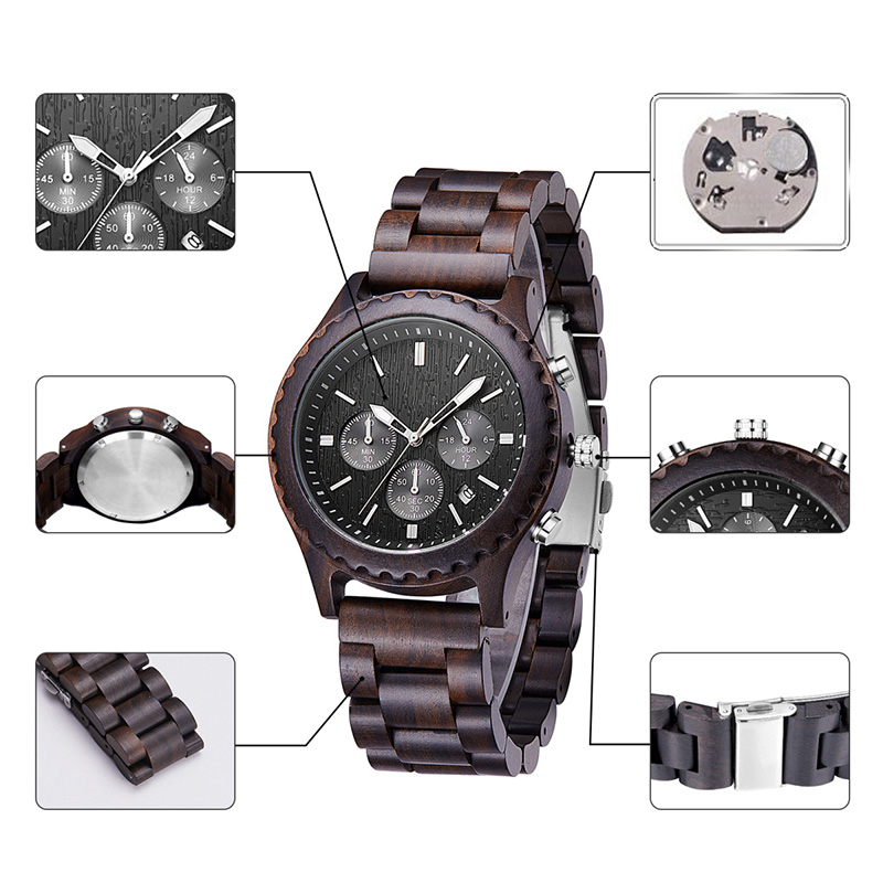 Luxe geschenken Mode Houten horloge Heren Casual Militaire mannelijke klok