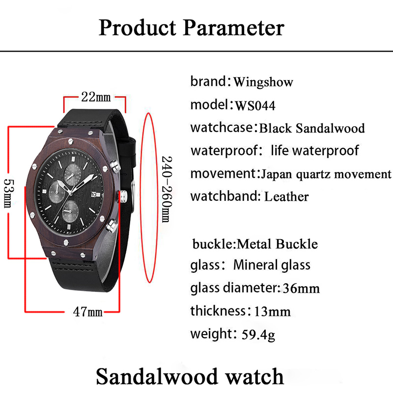 Herenhorloge van hout Vintage quartz uurwerk Lichtgewicht polshorloges