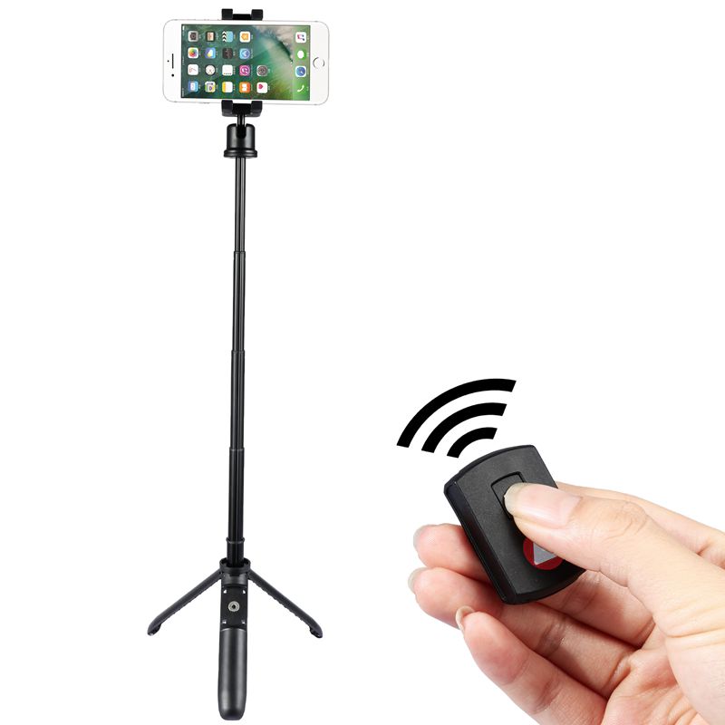 KINGJOY Mini-Selfie Stick met 5 secties met opvouwbare poot om naar statief te schakelen met Bluetooth-bediening