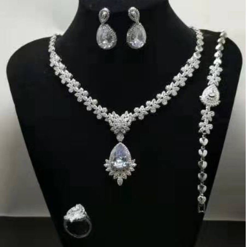 Bruiloft sieraden sets voor bruiden Indiase bruiloft sieraden huwelijksgeschenken 925 sterling zilveren zirconia voor vrouwen