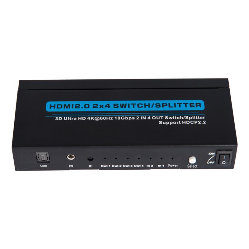V2.0 HDMI 2x4 Switch / Splitter Ondersteuning 3D Ultra HD 4Kx2K @ 60Hz HDCP2.2