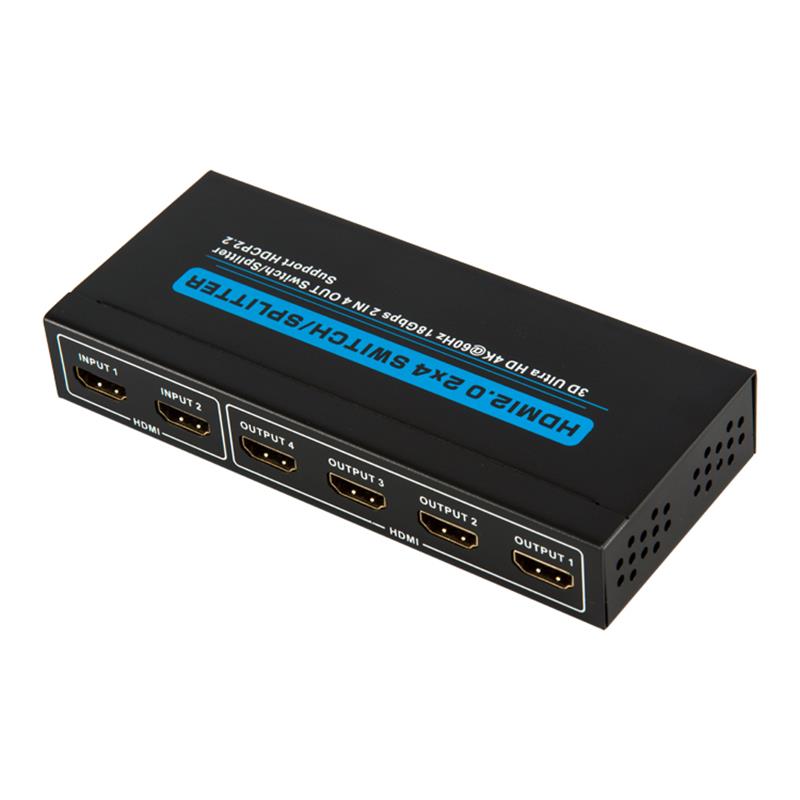 V2.0 HDMI 2x4 Switch / Splitter Ondersteuning 3D Ultra HD 4Kx2K @ 60Hz HDCP2.2