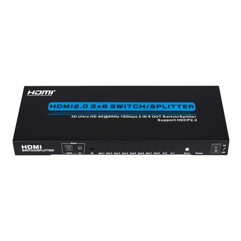 V2.0 HDMI 2x8 Switch / Splitter Ondersteuning 3D Ultra HD 4Kx2K @ 60Hz HDCP2.2