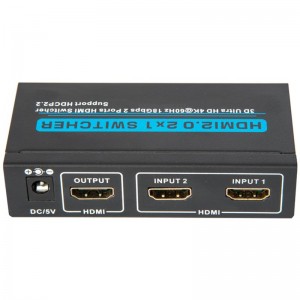 V2.0 HDMI 2x1 Switcher Ondersteuning 3D Ultra HD 4Kx2K @ 60Hz HDCP2.2