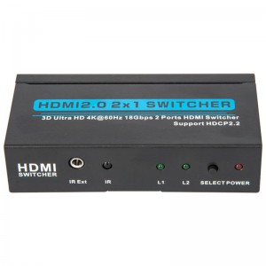 V2.0 HDMI 2x1 Switcher Ondersteuning 3D Ultra HD 4Kx2K @ 60Hz HDCP2.2