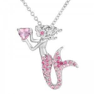 Zeemeermin hart hanger roze edelsteen ketting voor vrouwen 14 k goud 925 sterling zilver 18 k rose goud